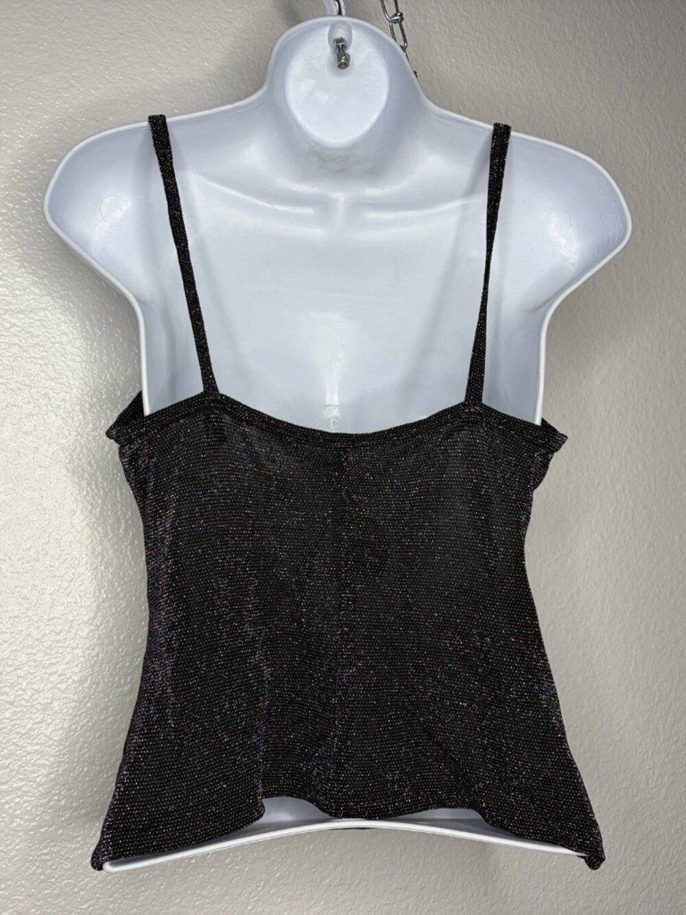 Vintage 90s All That Jazz Cami Top Size S Black Mesh Rainbow Metallic Glitter - Picture 5 of 8